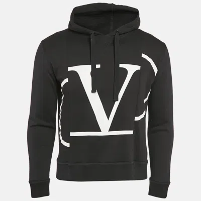 Pre-owned Valentino Black Logo Print Cotton Hooded Sweatshirt S