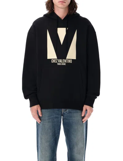 VALENTINO BLACK LOGO PRINT HOODIE