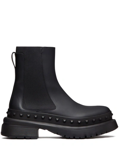 Valentino Garavani Black M-way Rockstud Leather Ankle Boots