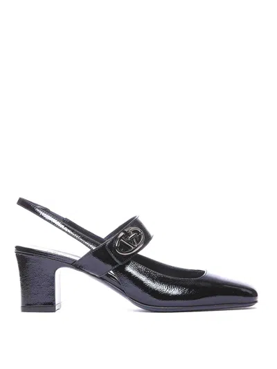 Valentino Garavani Black Mary-jane Vlogo Locker Slingback Pumps In Negro