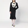 Valentino Belted Bow-embellished Velvet And Ottoman-trimmed Wool Midi Dress In Black