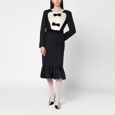 VALENTINO BLACK MIDI WOOL DRESS WITH BOWS