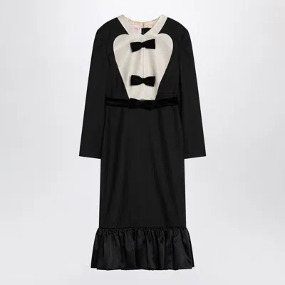 VALENTINO VALENTINO  BLACK MIDI WOOL DRESS WITH BOWS