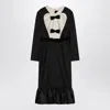 Valentino Belted Bow-embellished Velvet And Ottoman-trimmed Wool Midi Dress