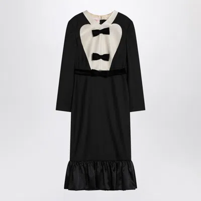 VALENTINO VALENTINO BLACK MIDI WOOL DRESS WITH BOWS WOMEN