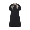Valentino Embellished Pussy-bow Wool And Silk-blend Crepe Mini Dress In Black