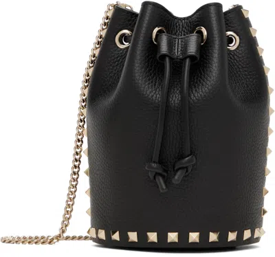 Valentino Garavani Borsa Mini In Pelle Nera Con Rivetti Piramidali E Chiusura A Cordoncino In Black