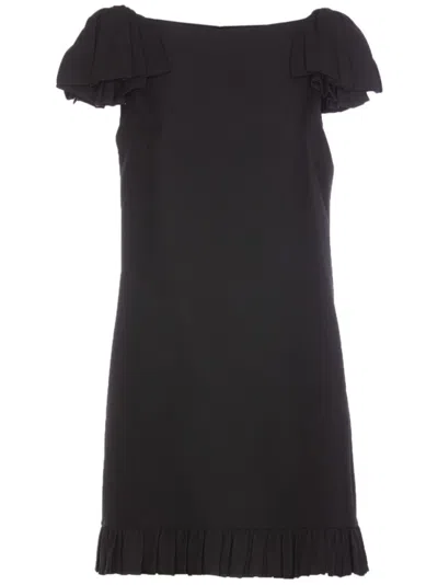 Valentino Ruffle Sleeve Wool Mini Dress In Black