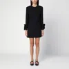 Shop Valentino Black Mini Dress With Rose Appliqué