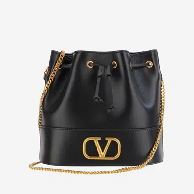 VALENTINO GARAVANI BLACK MINI VLOGO SIGNATURE BUCKET BAG