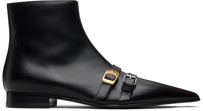 Valentino Garavani Black Mockers Calfskin Ankle Boots