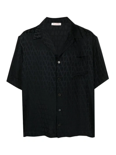 Valentino Black Monogram Cuban Collar Shirt