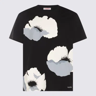 Valentino Floral-print Cotton T-shirt In Black,grey