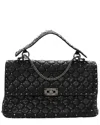Valentino Black Nappa Leather Craquele Large Rockstud Spike Shoulder Bag  (authentic Pre-loved) In Black