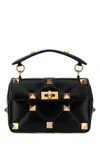Valentino Garavani Woman Black Nappa Leather Medium Roman Stud Handbag In 0no