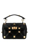 Valentino Garavani Woman Black Nappa Leather Medium Roman Stud Handbag In 0no