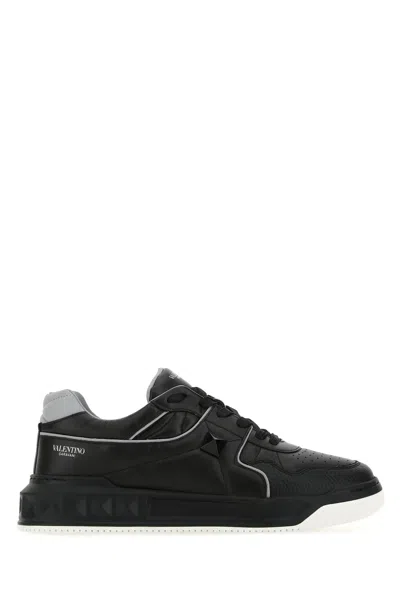VALENTINO GARAVANI BLACK NAPPA LEATHER ONE STUD SNEAKERS