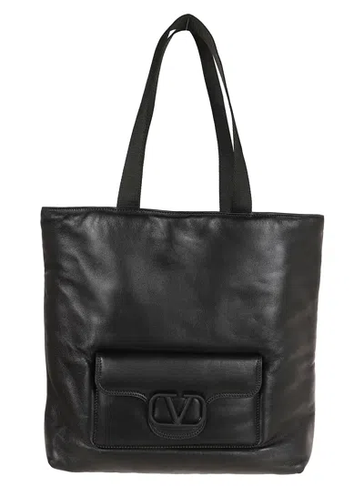 Valentino Garavani Black Nappa Leather  Noir Shopping Bag In No Nero