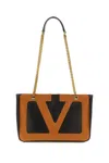 Valentino Chain Strap Two-tone Shoulder Bag Collection In Nero Tabacco