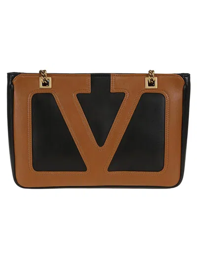 VALENTINO GARAVANI VALENTINO BLACK NAPPA LEATHER VIVA SUPERSTAR SMALL TOTE BAG