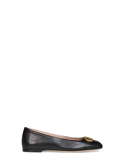 Valentino Garavani Black Nappa Leather Vlogo Signature Ballet Flats