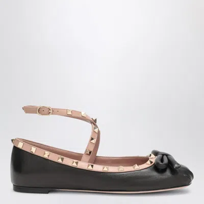 VALENTINO GARAVANI ROCKSTUD BALLERINA FLATS WITH BOW AND ANKLE STRAP