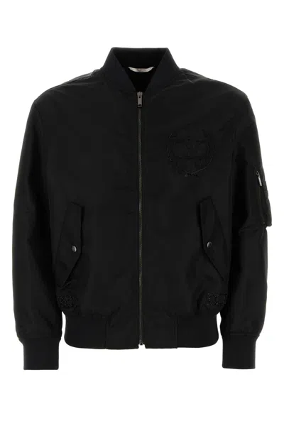 Valentino Black Nylon Bomber Jacket In Blue
