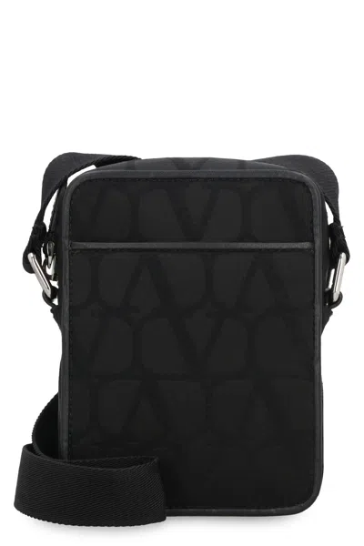 Valentino Garavani Black Nylon Messenger Handbag For 2024 Fw Season In Burgundy