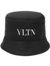 VALENTINO GARAVANI BLACK NYLON VLTN BUCKET HAT WITH WHITE PRINT