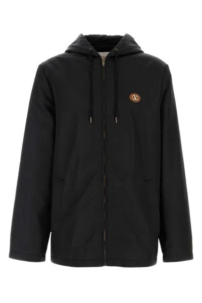 Valentino Black Nylon Windbreaker In Nero