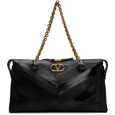 Valentino Garavani Black Panthea Medium Shoulder Bag In 0no Nero