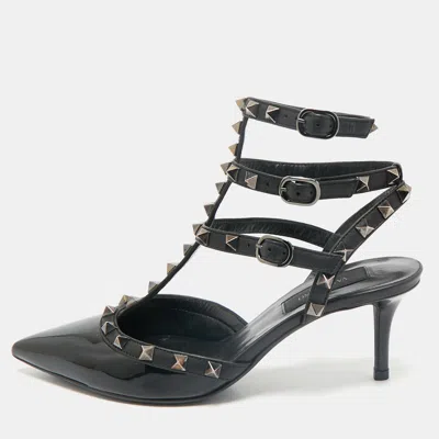 Pre-owned Valentino Garavani Black Patent And Leather Rockstud Cage Pumps Size 36.5