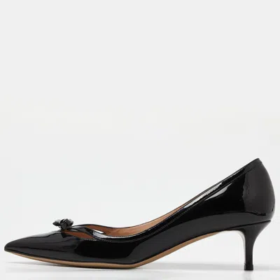 Pre-owned Valentino Garavani Black Patent Leather Bow Pointed Toe Pumps Size 38