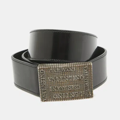 Pre-owned Valentino Garavani Black Patent Leather Logo Square Buckle Belt 90cm