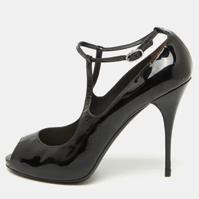 Pre-owned Valentino Garavani Black Patent Leather Mary Jane Peep Toe Pumps Size 39