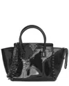 Valentino Black Patent Leather Monochrome Small Rockstud Double Handle Tote  (authentic Pre-loved) In Black