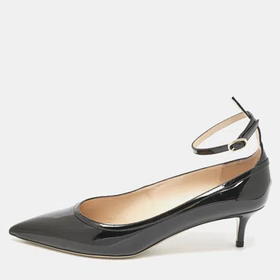 Pre-owned Valentino Garavani Black Patent Leather Pointed Toe Ankle Strap Pumps Size 40.5