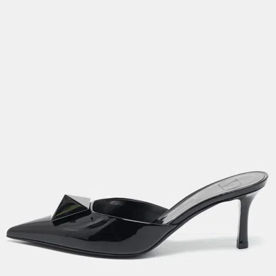 Pre-owned Valentino Garavani Black Patent Leather Pointed Toe One Stud Mules Size 36.5