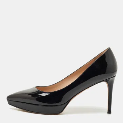 Pre-owned Valentino Garavani Black Patent Leather Pointed Toe Platform Pumps Size 37