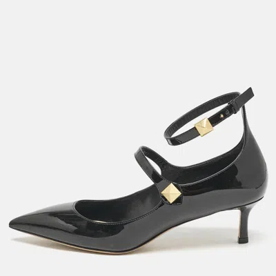 Pre-owned Valentino Garavani Black Patent Leather Rockstud Ankle Strap Pointed Toe Pumps Size 40