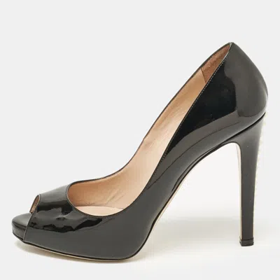 Pre-owned Valentino Garavani Black Patent Leather Rockstud Heel Peep Toe Pumps Size 40