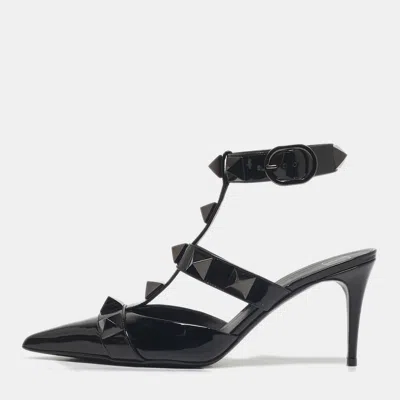 Pre-owned Valentino Garavani Black Patent Leather Roman Stud Pumps Size 40.5