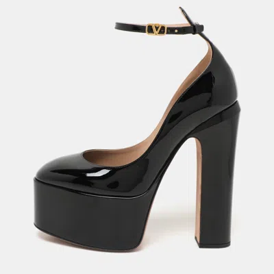 Pre-owned Valentino Garavani Black Patent Leather Tan-go Platform Ankle Strap Pumps Size 38
