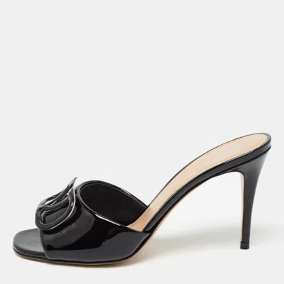 Pre-owned Valentino Garavani Black Patent Leather Vlogo Slide Sandals Size 38