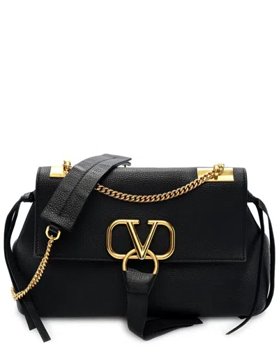 Valentino Garavani Valentino Black Pebbled Calfskin Leather Small Vring Chain Shoulder Bag  (authentic Pre-loved)