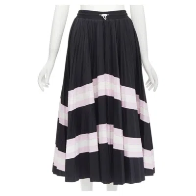 Pre-owned Valentino Black Pink Stripes Patchwork Pleated Toggle Pleated Midi Skirt Xs