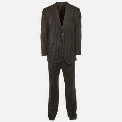 Pre-owned Valentino Black Pinstripe Wool Suit L/xl