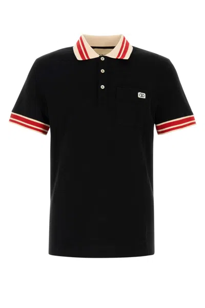 Valentino Cotton Piqué Polo Shirt With Vlogo Patch In Black