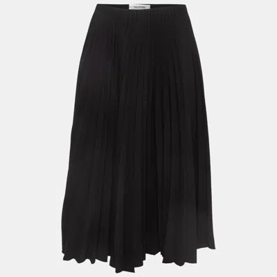 Pre-owned Valentino Black Pleated Crepe Midi Skirt S