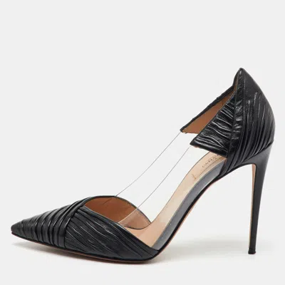 Pre-owned Valentino Garavani Black Pleated Leather And Pvc B Drape Pointed Toe Pumps Size 40